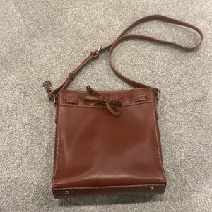 Dooney Bourke Alto Large Tassel Bow Tote Crossbody Bag Cognac Brown Leather